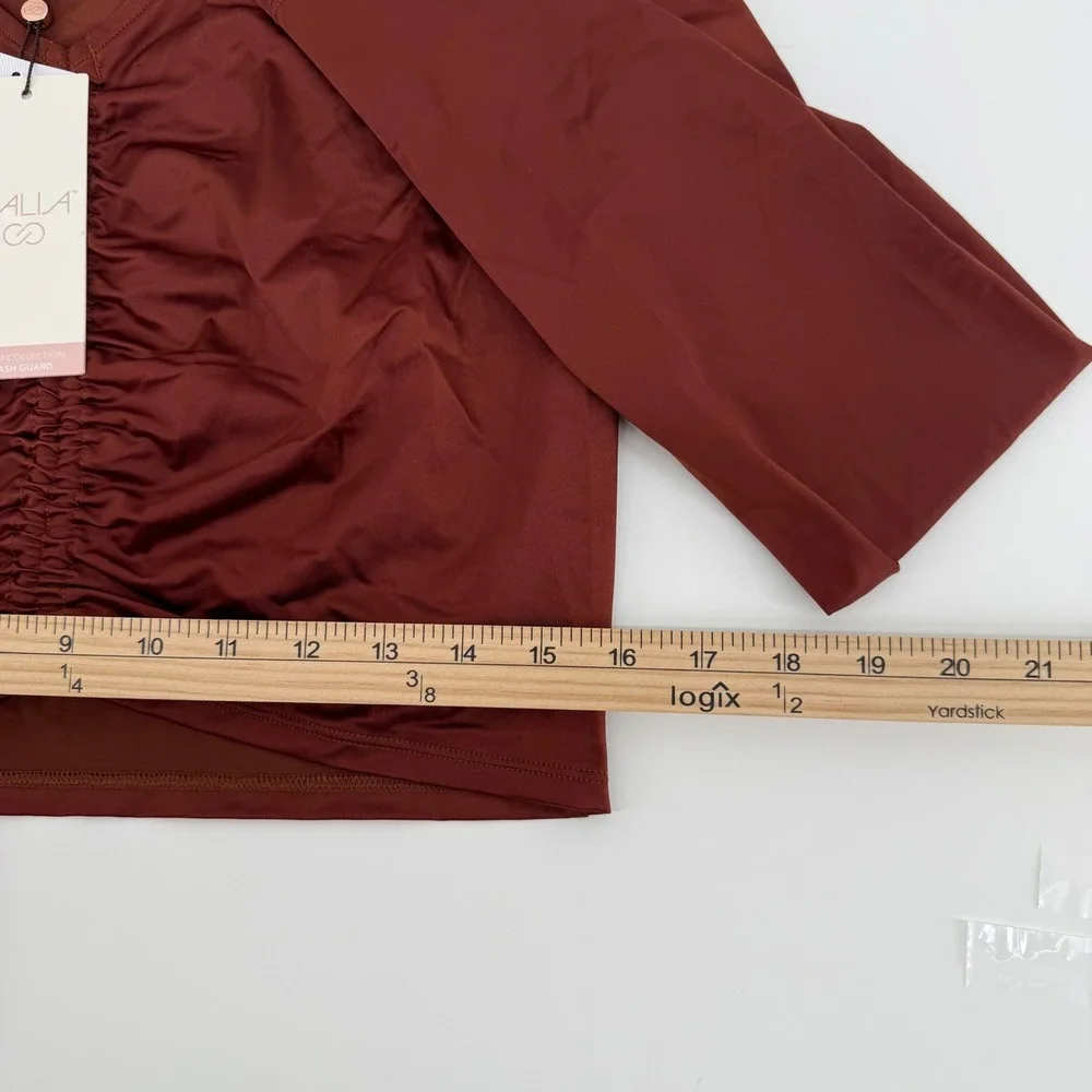 CALIA by Carrie Underwood Womens‎ Ruched Rashguard Long Sleeve Rust Size L